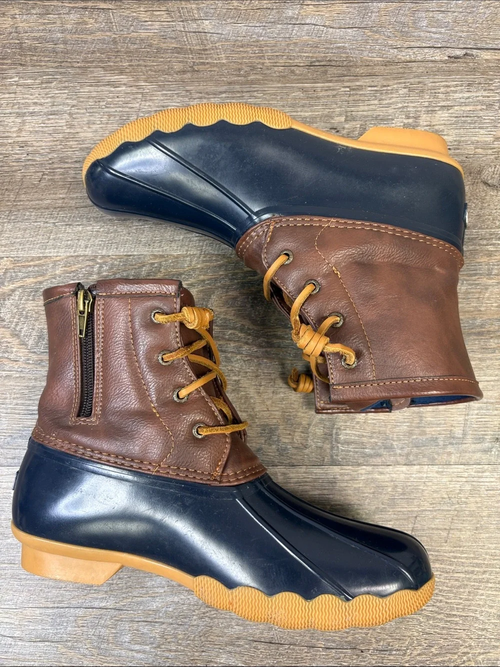 Sperry Saltwater Waterproof Duck Boots Navy Brown Girls US 5 / Women’s